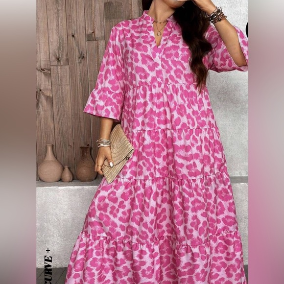 Dresses & Skirts - Plus SZ  18 Pink Leopard Print Maxi Dress